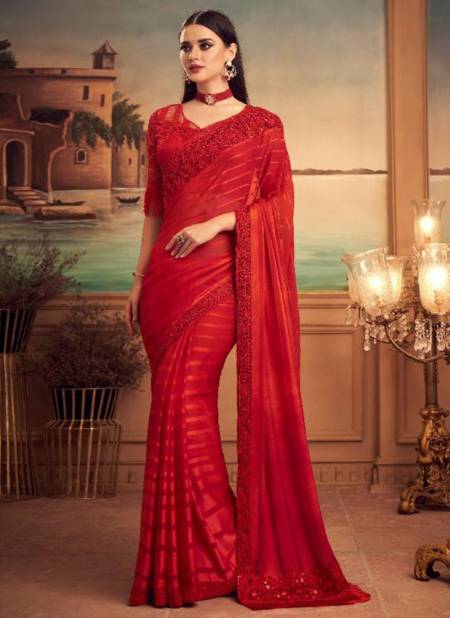 Red Colour TFH SILVER SCREEN 15th EDITION Fancy Heavy Party Wear Mix Silk Stylish Designer Saree Collection 25001